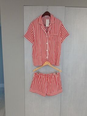 Delicacy Red and White Striped Short Pajama Set
